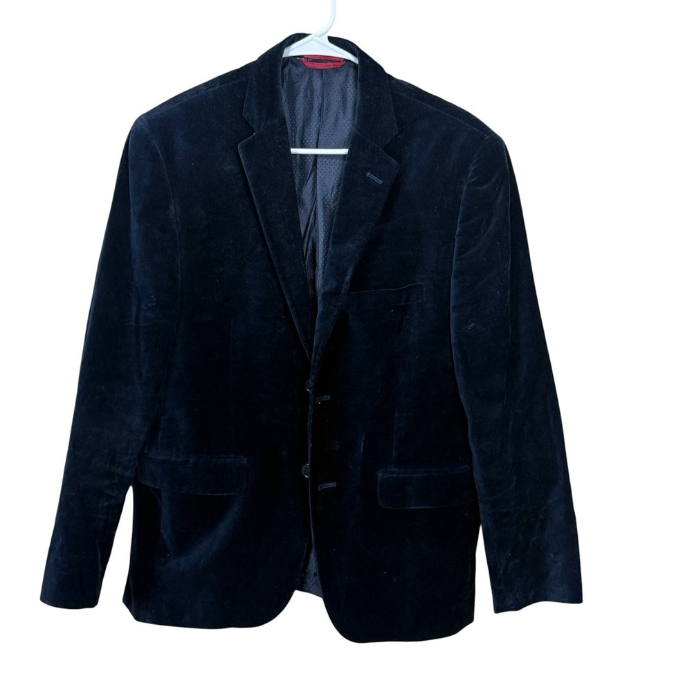 Alfani Velvet Smoking Jacket Mens S (38S) Jewel Blue Velour Blazer Sport Coat
